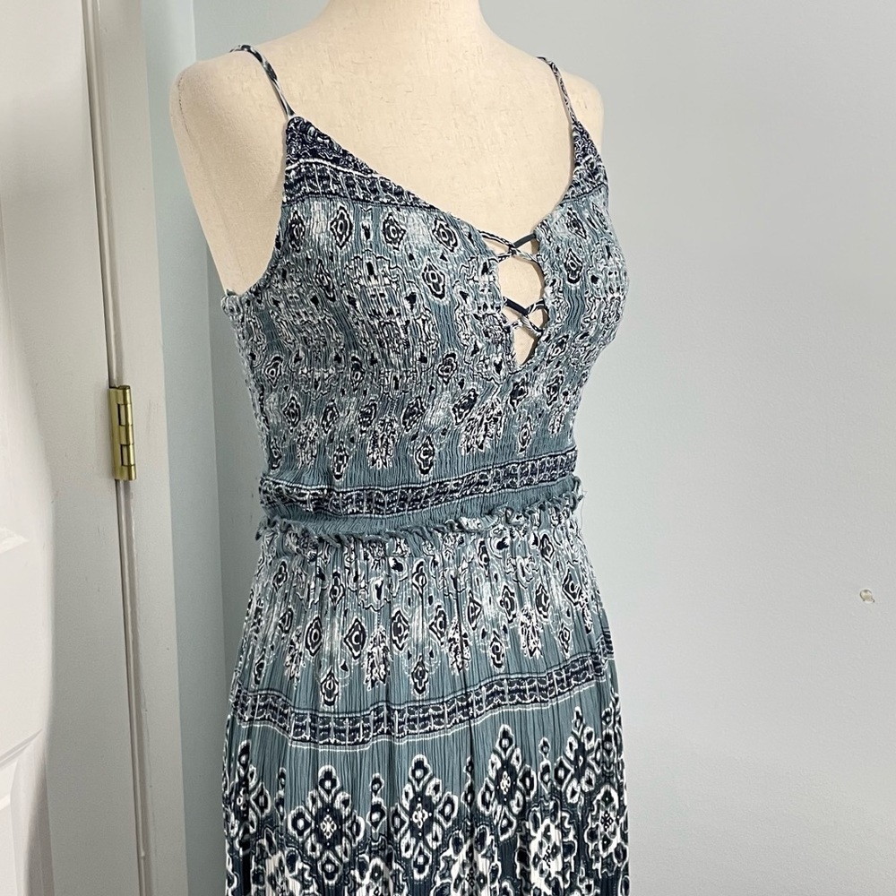 Aqua Blue Paisley Print Smocked Strap Maxi Dress size S - Picture 8 of 13